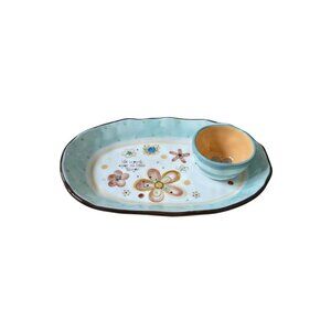 Natural Life Floral Chip & Dip Set 14" Platter Bowl Enjoy The Little Things Boho